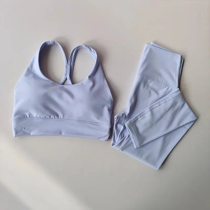 Conjunto de Yoga transpirable para mujer, traje deportivo de 2 uds, ropa de gimnasio, ropa de entrenamiento, Top corto de gimnasia, Legging de cintura alta, conjunto de sujetador de Fitness, trajes deportivos