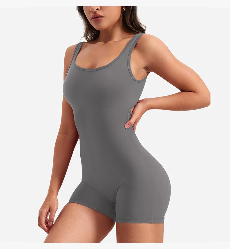 Ropa de gimnasio para Mujer, peleles sexys ajustados con cuello cuadrado y espalda descubierta fruncido liso para Yoga, monos de gimnasio para Mujer