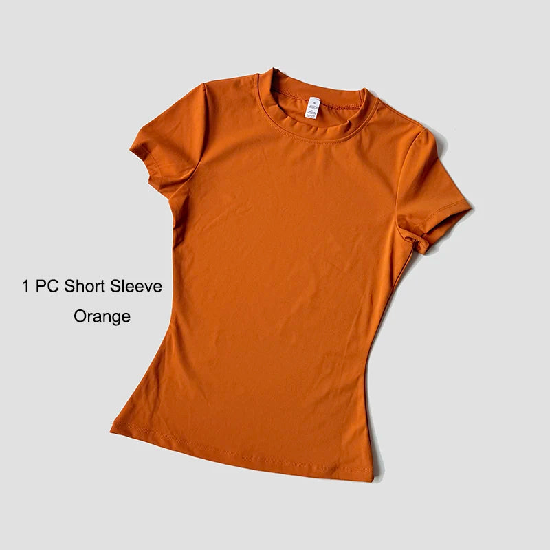 Conjunto deportivo de Yoga para mujer, ropa de gimnasio de punto sin costuras, ropa deportiva, Top corto de manga corta, chándales, mallas cortas para gimnasio
