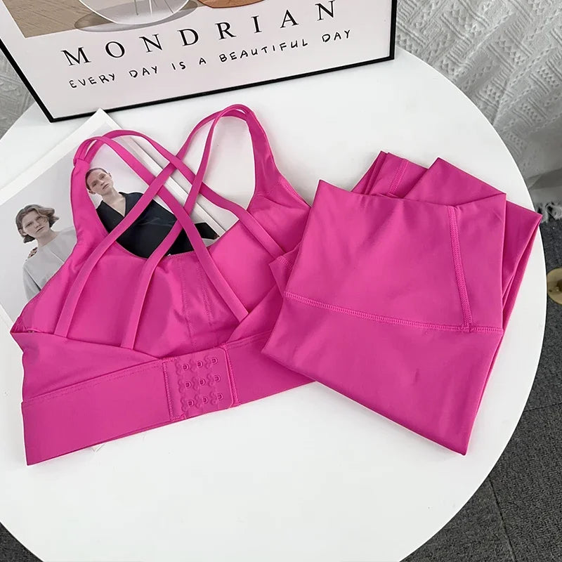 Ropa de Yoga de 2 piezas para mujer, ropa deportiva para gimnasio, ropa de entrenamiento, Top corto para gimnasio, Legging de cintura alta, conjunto de sujetador de Fitness, trajes deportivos 👚