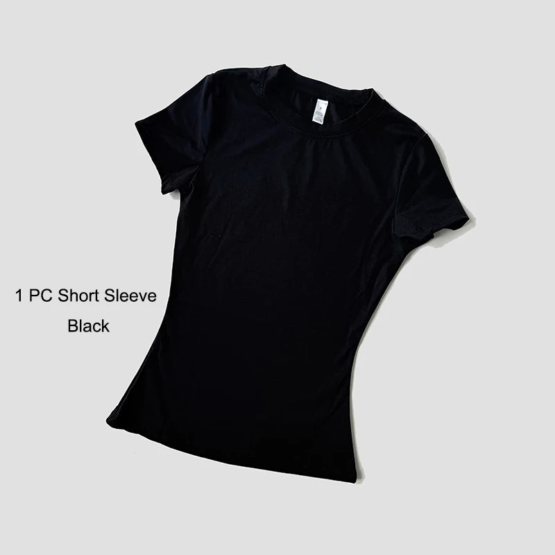 Conjunto deportivo de Yoga para mujer, ropa de gimnasio de punto sin costuras, ropa deportiva, Top corto de manga corta, chándales, mallas cortas para gimnasio