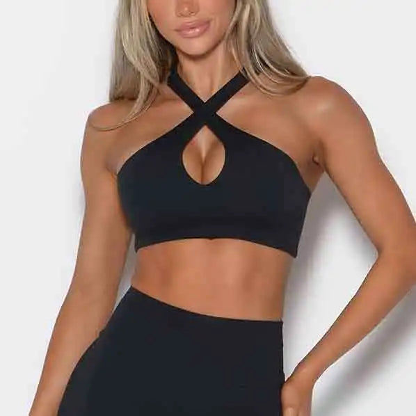 Sujetador deportivo para correr al aire libre, chaleco de fitness, cruz sexy con cuello colgante, top de alta gama