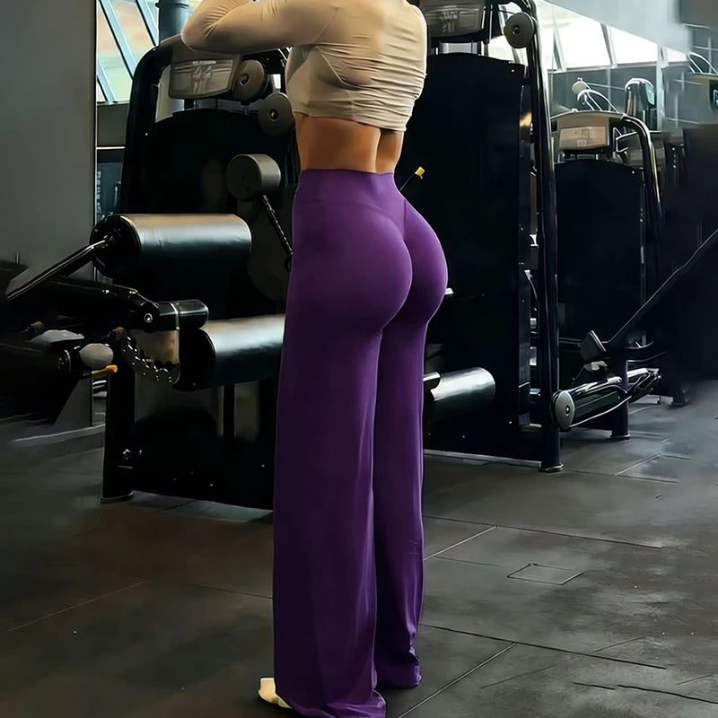 Leggings Deportivos de Pierna Ancha para Mujer, Cintura Alta, Control de Abdomen, Pantalones de Yoga Holgados, Color Gris, Levanta Glúteos, Pantalones Deportivos Rectos