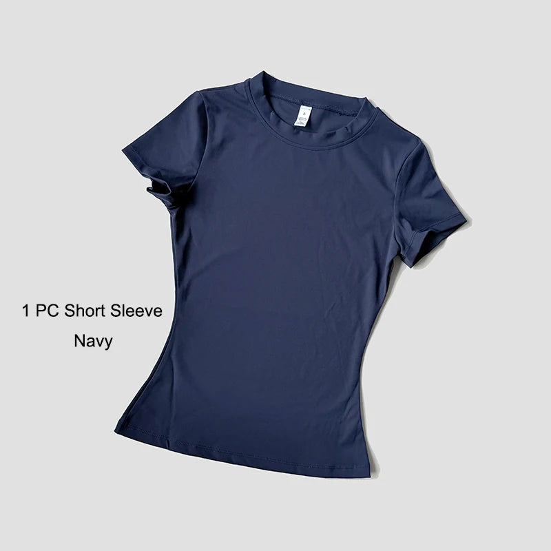 Conjunto deportivo de Yoga para mujer, ropa de gimnasio de punto sin costuras, ropa deportiva, Top corto de manga corta, chándales, mallas cortas para gimnasio