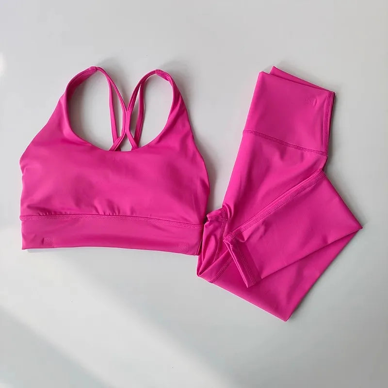 Conjunto de Yoga transpirable para mujer, traje deportivo de 2 uds, ropa de gimnasio, ropa de entrenamiento, Top corto de gimnasia, Legging de cintura alta, conjunto de sujetador de Fitness, trajes deportivos