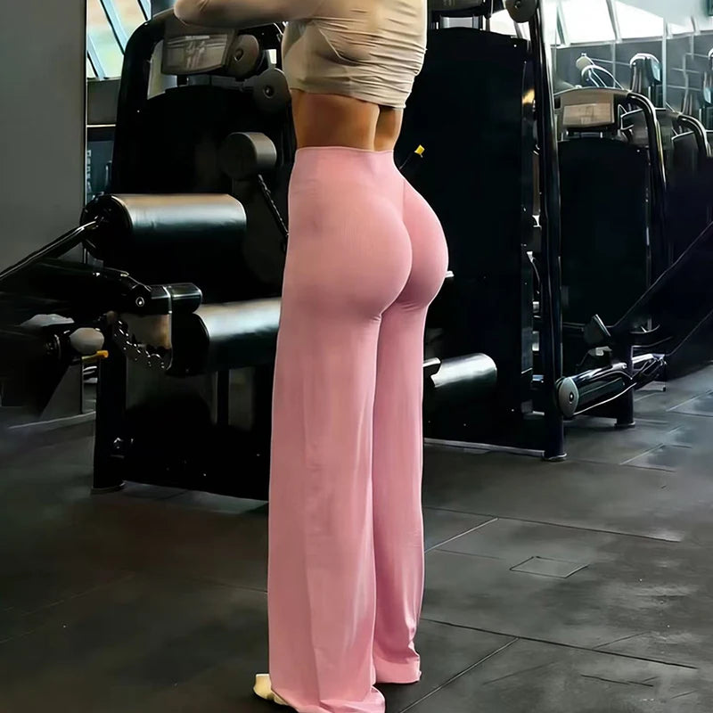 Leggings Deportivos de Pierna Ancha para Mujer, Cintura Alta, Control de Abdomen, Pantalones de Yoga Holgados, Color Gris, Levanta Glúteos, Pantalones Deportivos Rectos