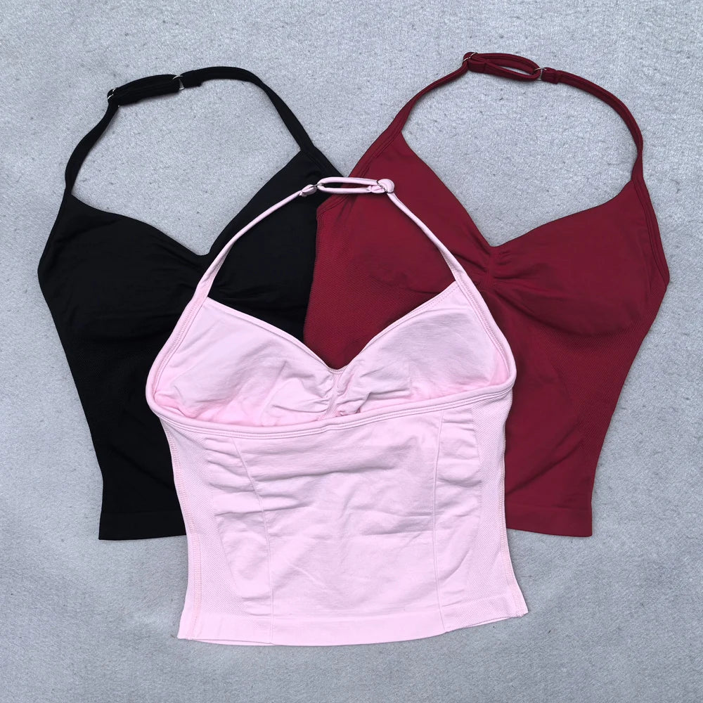 Top deportivo ajustable con tiras para mujer, Top de gimnasio con espalda descubierta, sujetador incorporado, ropa de Yoga, camisas sin mangas, trajes de entrenamiento, camiseta sin mangas