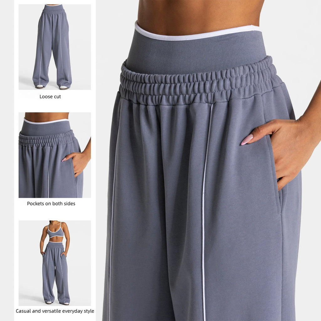 Pantalones deportivos para mujer, pantalones holgados informales de pierna ancha con bolsillos, cintura alta, pantalones de moda para gimnasio, entrenamiento, correr, Yoga