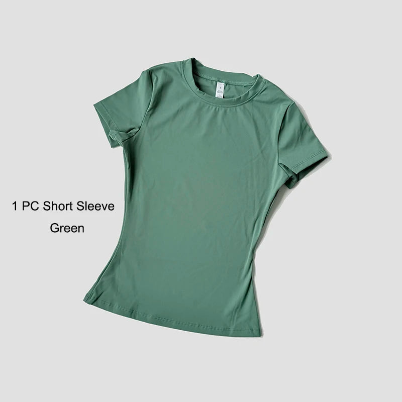 Conjunto deportivo de Yoga para mujer, ropa de gimnasio de punto sin costuras, ropa deportiva, Top corto de manga corta, chándales, mallas cortas para gimnasio
