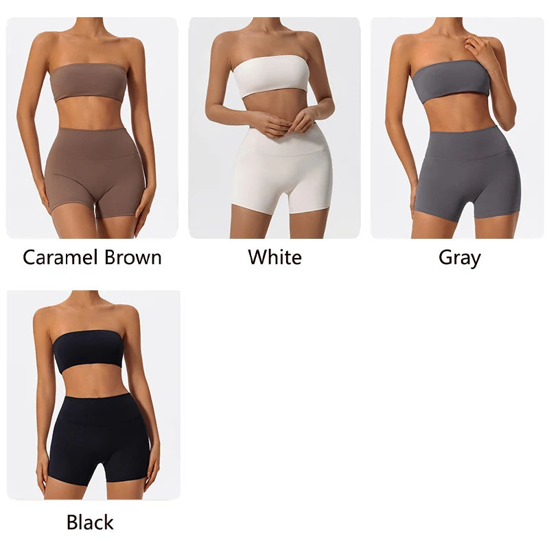 Conjunto Deportivo de Dos Piezas para Mujer, Ropa de Yoga, Top Deportivo sin Tirantes, Conjunto de Gimnasio de 2 Piezas, Top Corto Deportivo para Mujer, Trajes Deportivos para Gimnasio