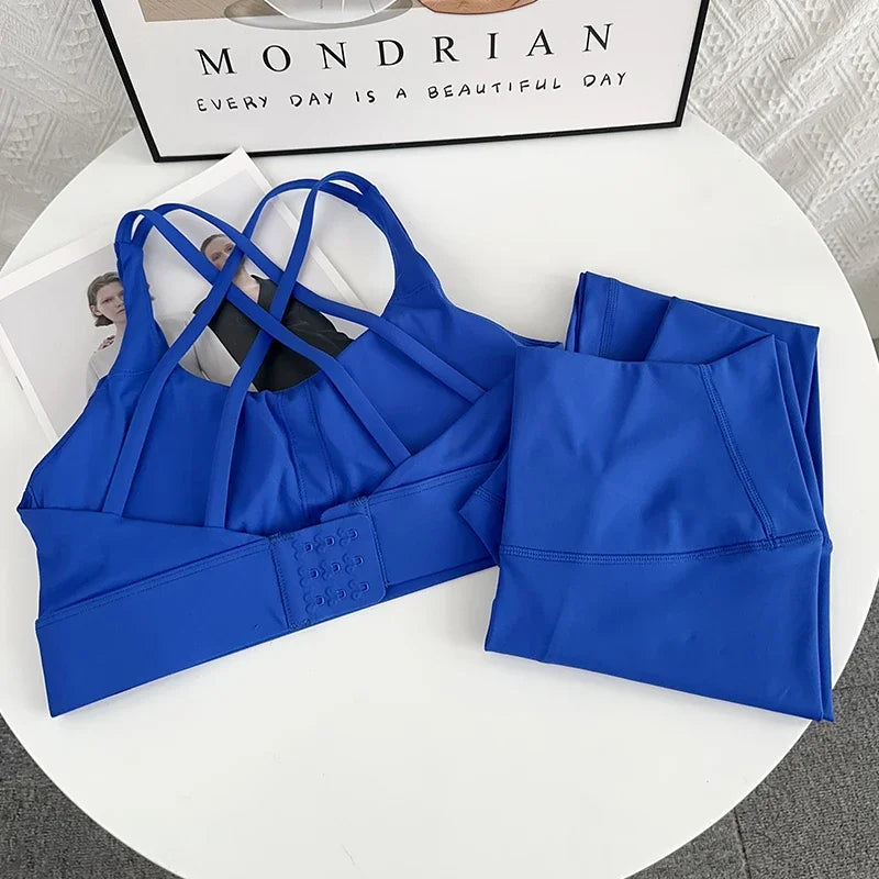 Ropa de Yoga de 2 piezas para mujer, ropa deportiva para gimnasio, ropa de entrenamiento, Top corto para gimnasio, Legging de cintura alta, conjunto de sujetador de Fitness, trajes deportivos 👚