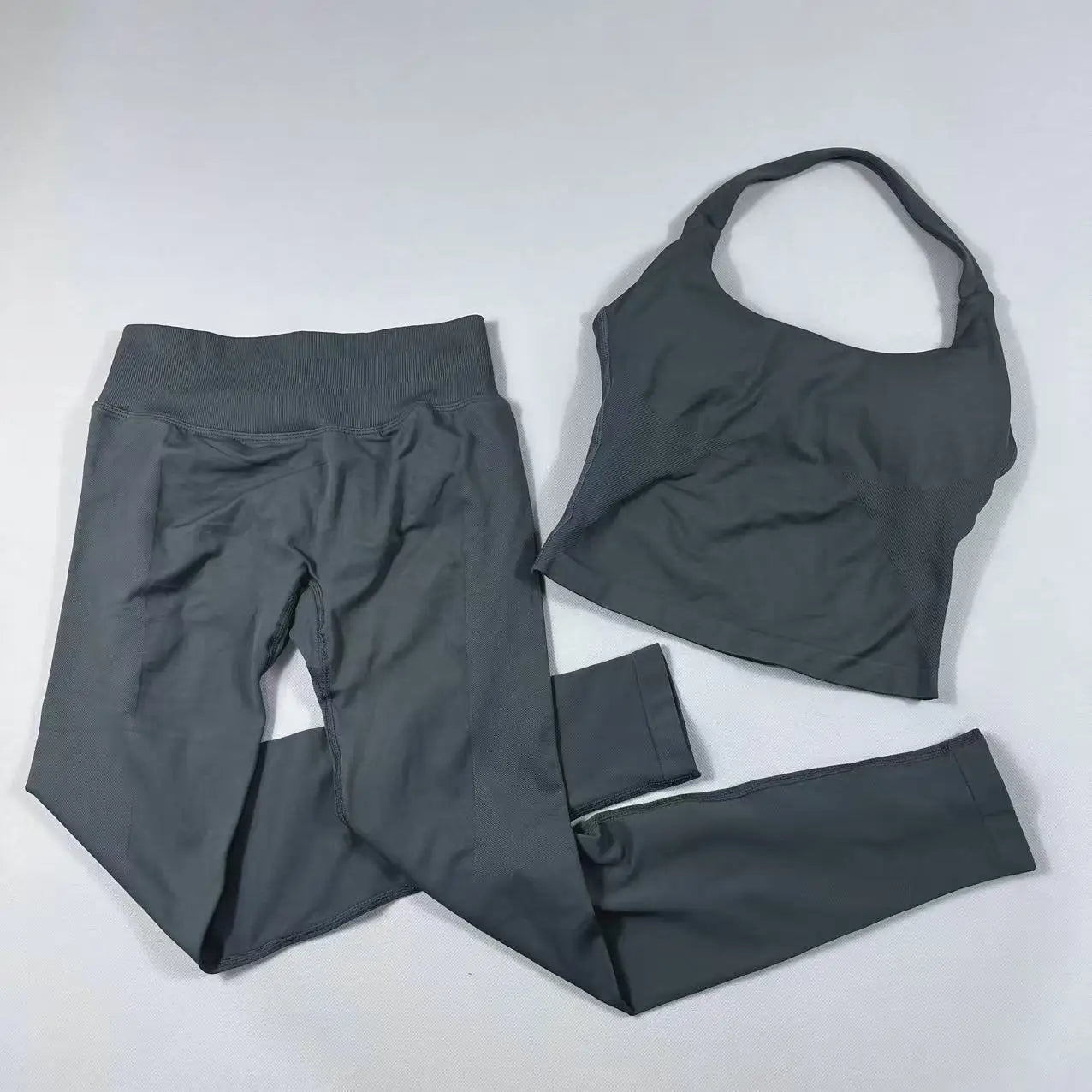Conjunto de yoga de 2 piezas para mujer, top halter sin espalda, pantalones sin costuras de cintura alta, traje de gimnasio, sujetador deportivo, ropa deportiva, conjuntos de entrenamiento.