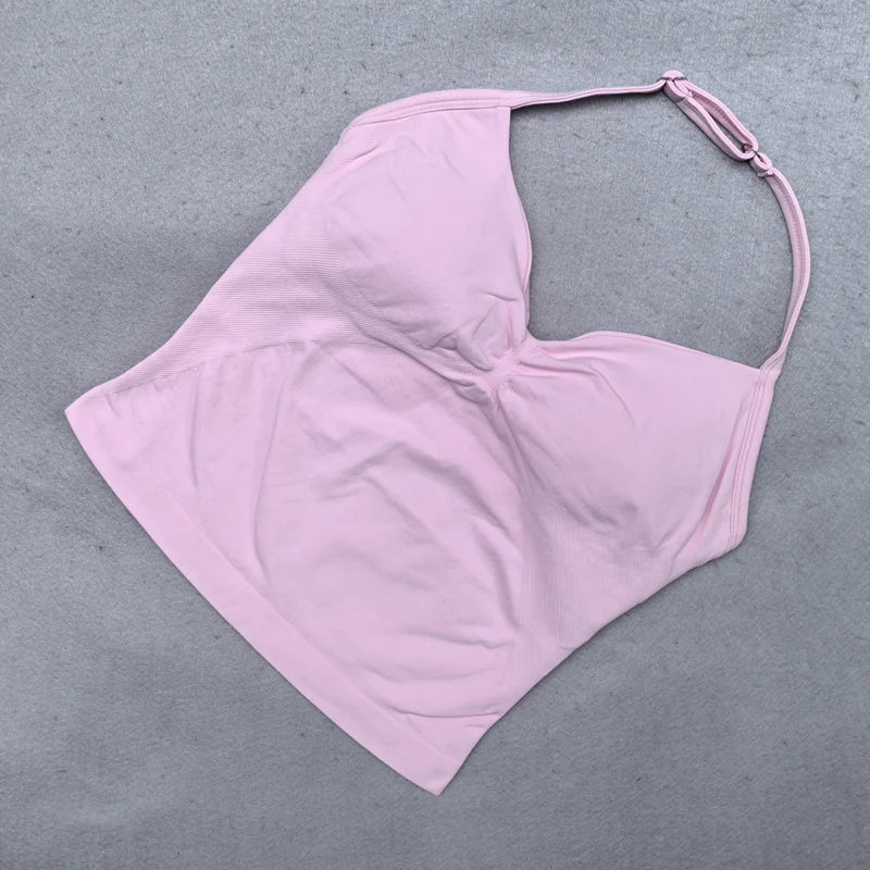 Top de gimnasio con tiras ajustables, ropa de gimnasio sin espalda, sujetador Scrunch para mujer, copas extraíbles, tanque de Yoga, trajes de entrenamiento, Tops, chaleco deportivo