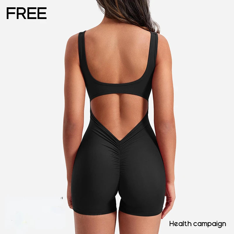 Ropa de gimnasio para Mujer, peleles sexys ajustados con cuello cuadrado y espalda descubierta fruncido liso para Yoga, monos de gimnasio para Mujer