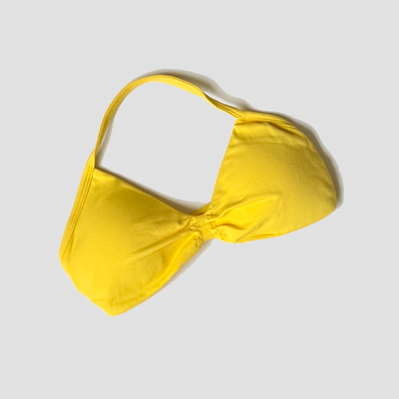 Sujetador deportivo con cuello Halter para mujer, Top corto de gimnasia con espalda abierta y realce, camisetas sin mangas de Yoga para entrenamiento sin costuras acolchadas