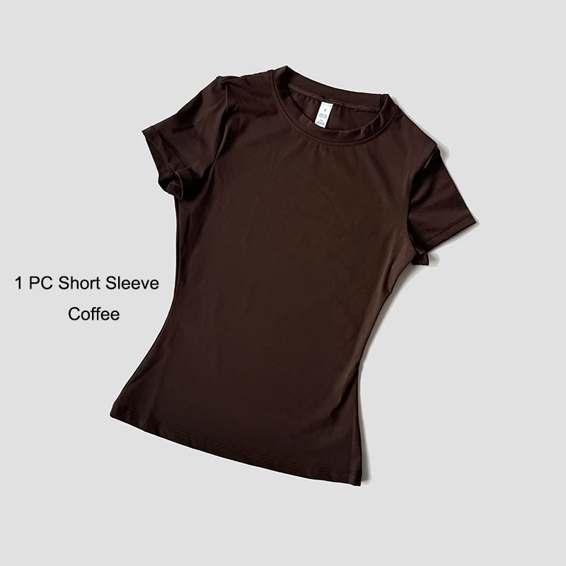 Conjunto deportivo de Yoga para mujer, ropa de gimnasio de punto sin costuras, ropa deportiva, Top corto de manga corta, chándales, mallas cortas para gimnasio