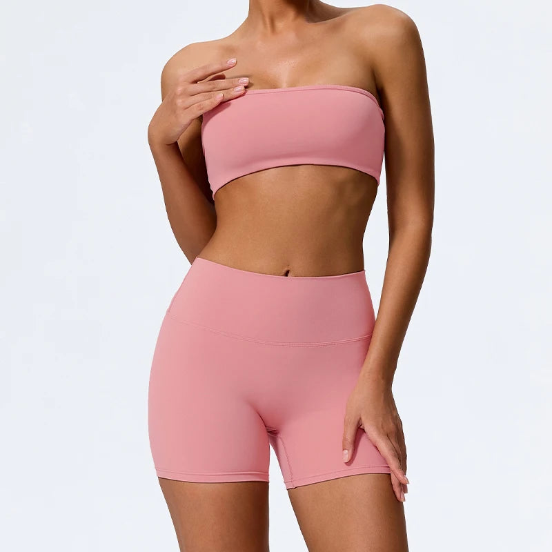 Conjunto Deportivo de Dos Piezas para Mujer, Ropa de Yoga, Top Deportivo sin Tirantes, Conjunto de Gimnasio de 2 Piezas, Top Corto Deportivo para Mujer, Trajes Deportivos para Gimnasio