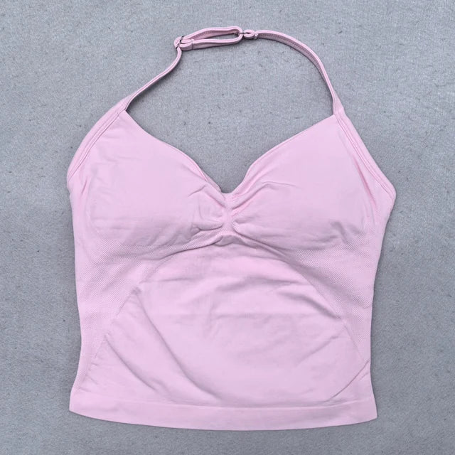 Top deportivo ajustable con tiras para mujer, Top de gimnasio con espalda descubierta, sujetador incorporado, ropa de Yoga, camisas sin mangas, trajes de entrenamiento, camiseta sin mangas