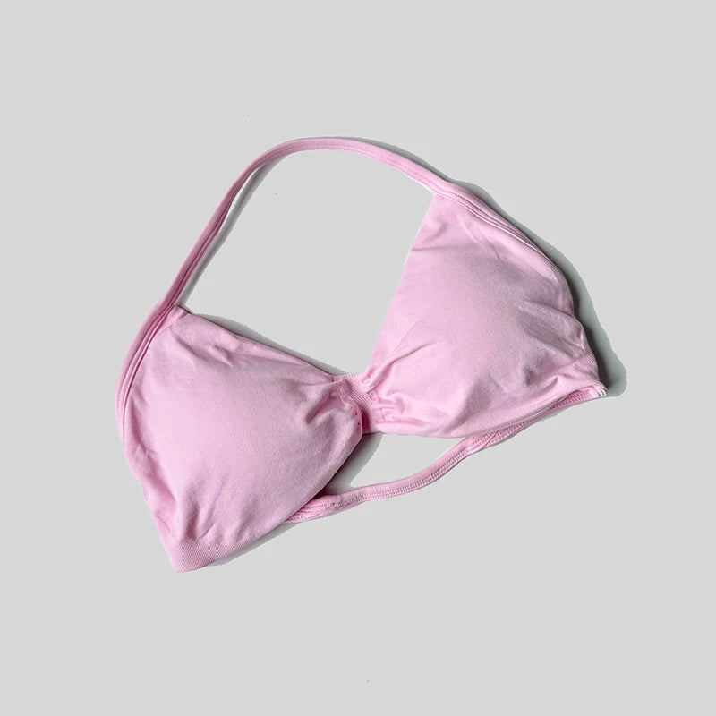 Sujetador deportivo con cuello Halter para mujer, Top corto de gimnasia con espalda abierta y realce, camisetas sin mangas de Yoga para entrenamiento sin costuras acolchadas