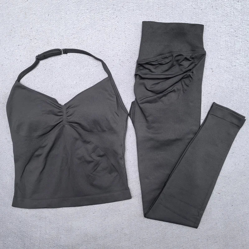 Nuevo conjunto de Yoga sin costuras, ropa de gimnasio para mujer, Legging acolchado, camiseta sin mangas, trajes de entrenamiento, ropa deportiva para Fitness, trajes