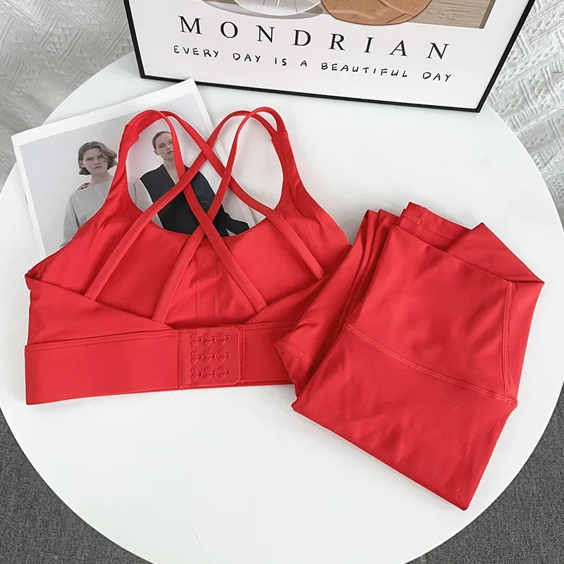 Ropa de Yoga de 2 piezas para mujer, ropa deportiva para gimnasio, ropa de entrenamiento, Top corto para gimnasio, Legging de cintura alta, conjunto de sujetador de Fitness, trajes deportivos 👚