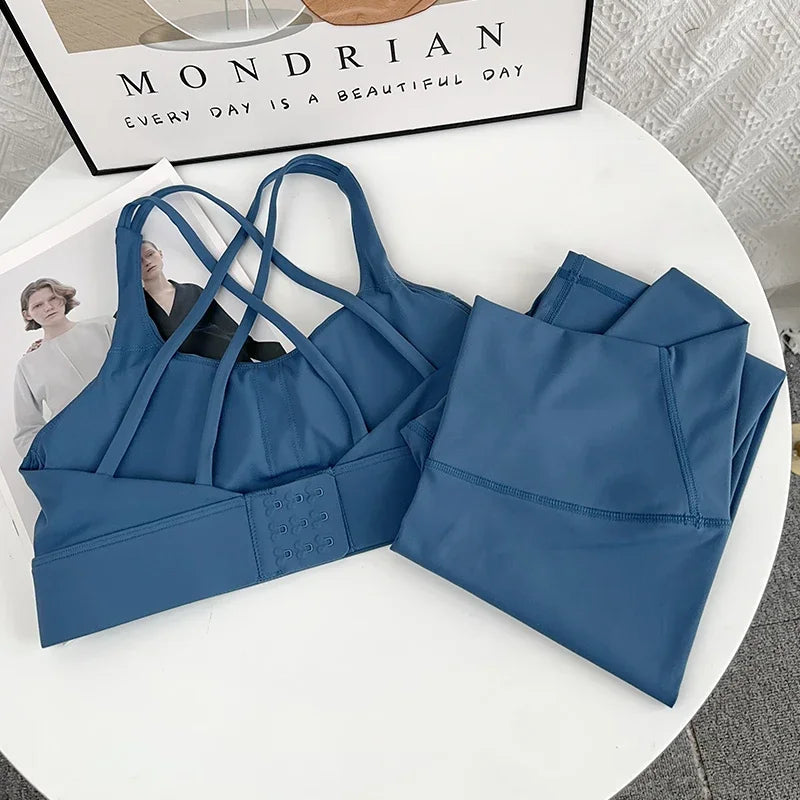 Ropa de Yoga de 2 piezas para mujer, ropa deportiva para gimnasio, ropa de entrenamiento, Top corto para gimnasio, Legging de cintura alta, conjunto de sujetador de Fitness, trajes deportivos 👚