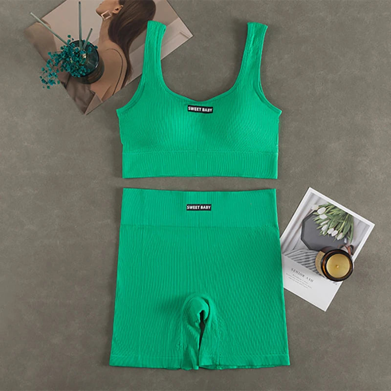 Conjunto de Yoga sin costuras para mujer, trajes de entrenamiento para Fitness, Sujetador deportivo, Leggings de cintura alta, ropa de gimnasio Sexy con escote en V profundo, nueva ropa deportiva 2024