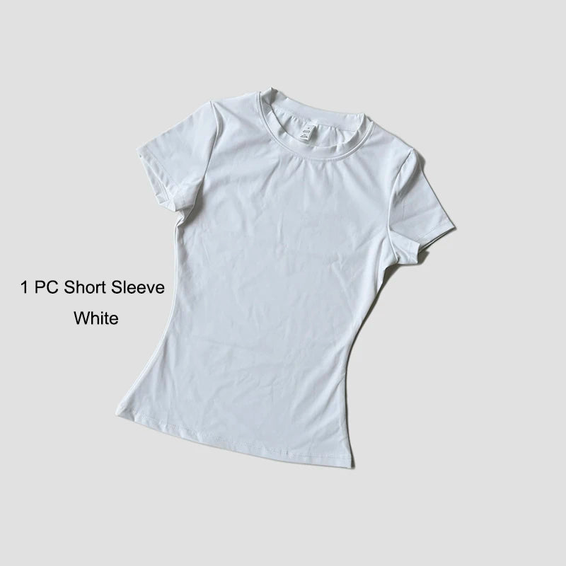 Conjunto deportivo de Yoga para mujer, ropa de gimnasio de punto sin costuras, ropa deportiva, Top corto de manga corta, chándales, mallas cortas para gimnasio