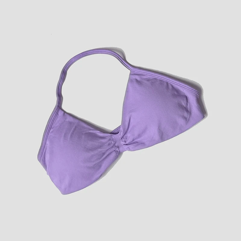 Sujetador deportivo con cuello Halter para mujer, Top corto de gimnasia con espalda abierta y realce, camisetas sin mangas de Yoga para entrenamiento sin costuras acolchadas