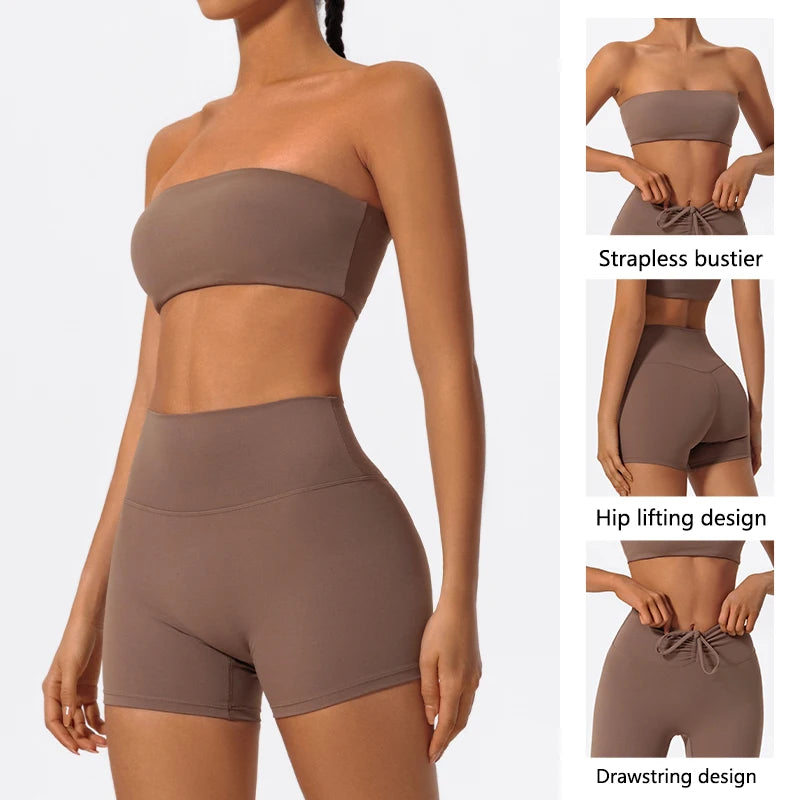 Conjunto Deportivo de Dos Piezas para Mujer, Ropa de Yoga, Top Deportivo sin Tirantes, Conjunto de Gimnasio de 2 Piezas, Top Corto Deportivo para Mujer, Trajes Deportivos para Gimnasio