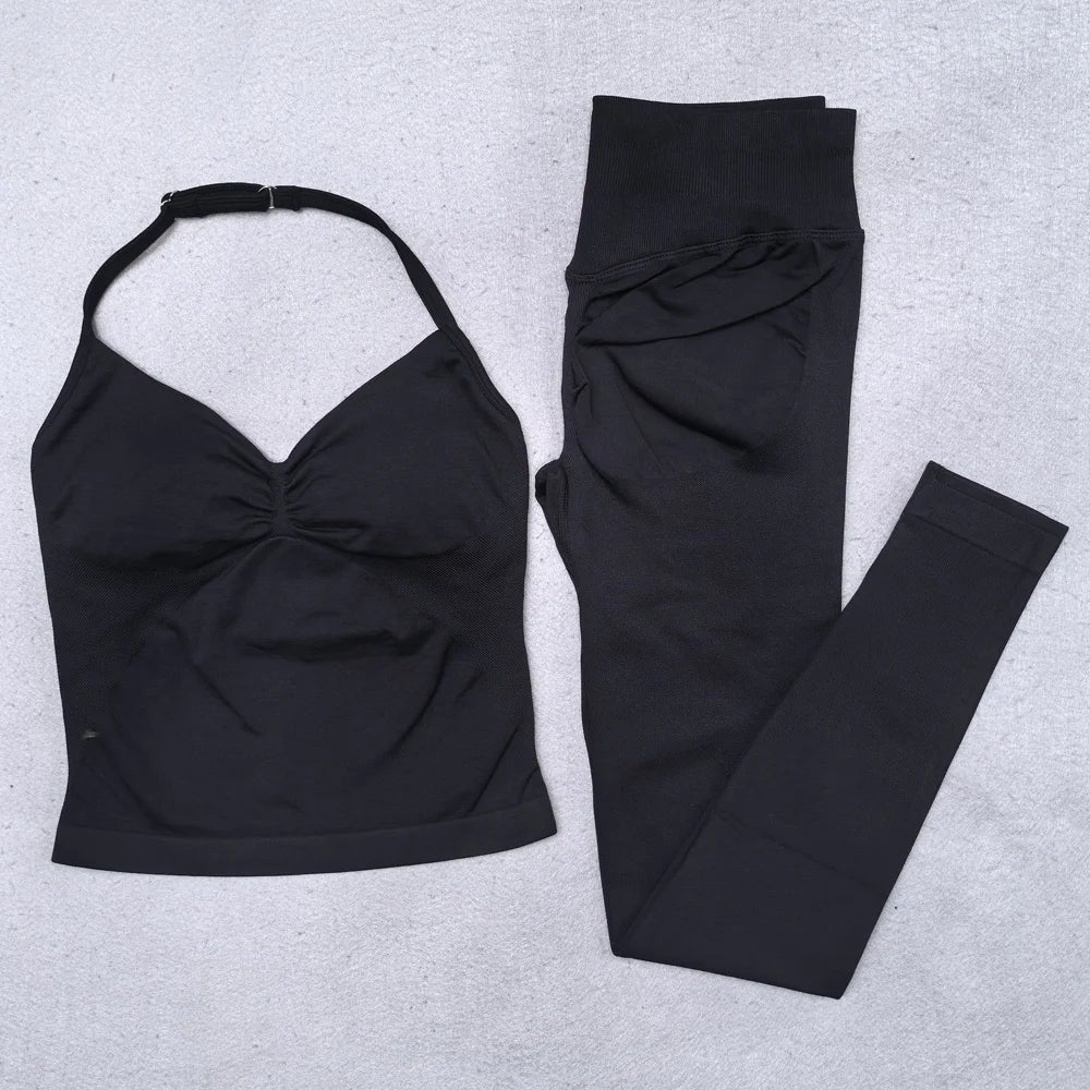 Nuevo conjunto de Yoga sin costuras, ropa de gimnasio para mujer, Legging acolchado, camiseta sin mangas, trajes de entrenamiento, ropa deportiva para Fitness, trajes