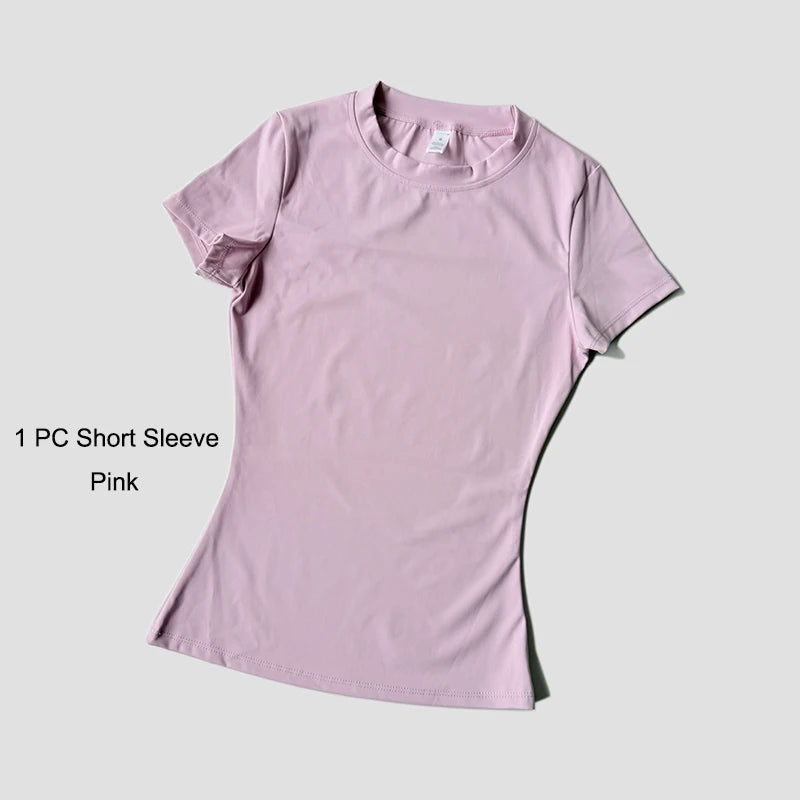 Conjunto deportivo de Yoga para mujer, ropa de gimnasio de punto sin costuras, ropa deportiva, Top corto de manga corta, chándales, mallas cortas para gimnasio