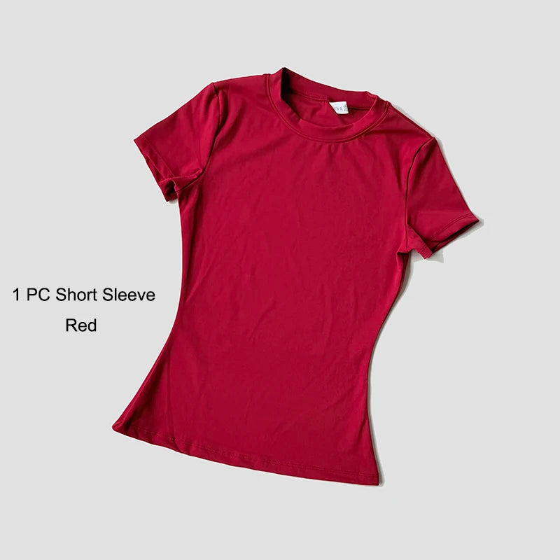 Conjunto deportivo de Yoga para mujer, ropa de gimnasio de punto sin costuras, ropa deportiva, Top corto de manga corta, chándales, mallas cortas para gimnasio