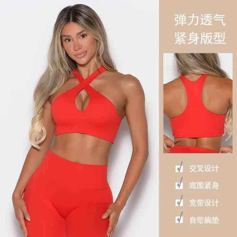 Sujetador deportivo para correr al aire libre, chaleco de fitness, cruz sexy con cuello colgante, top de alta gama
