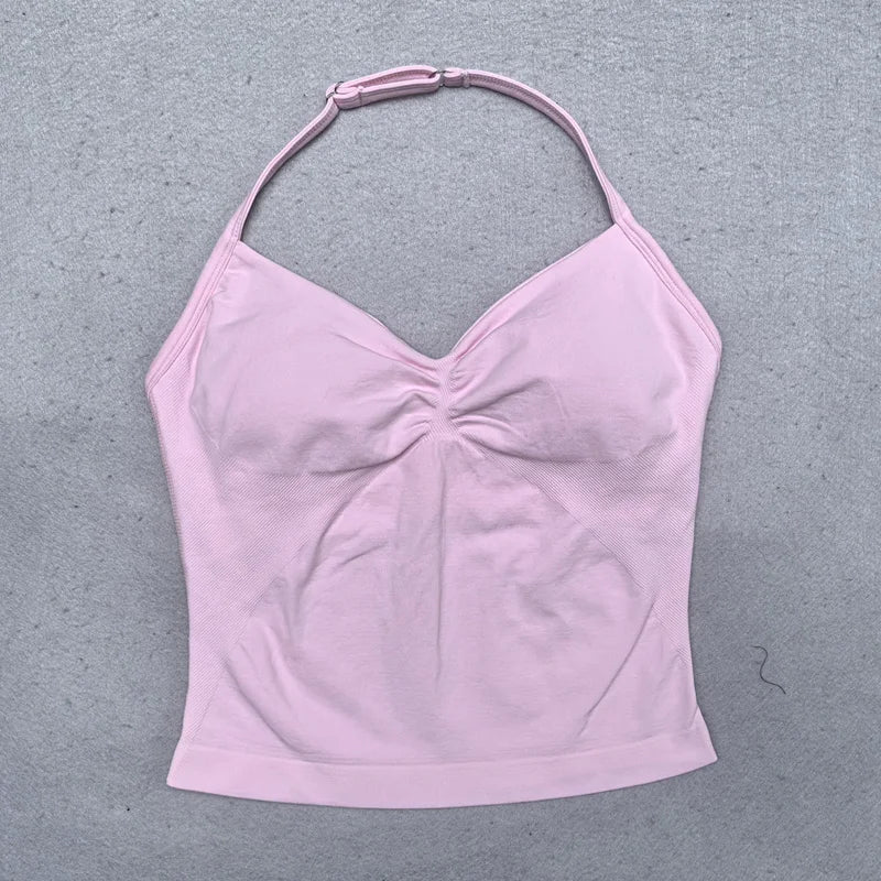 Nuevo conjunto de Yoga sin costuras, ropa de gimnasio para mujer, Legging acolchado, camiseta sin mangas, trajes de entrenamiento, ropa deportiva para Fitness, trajes