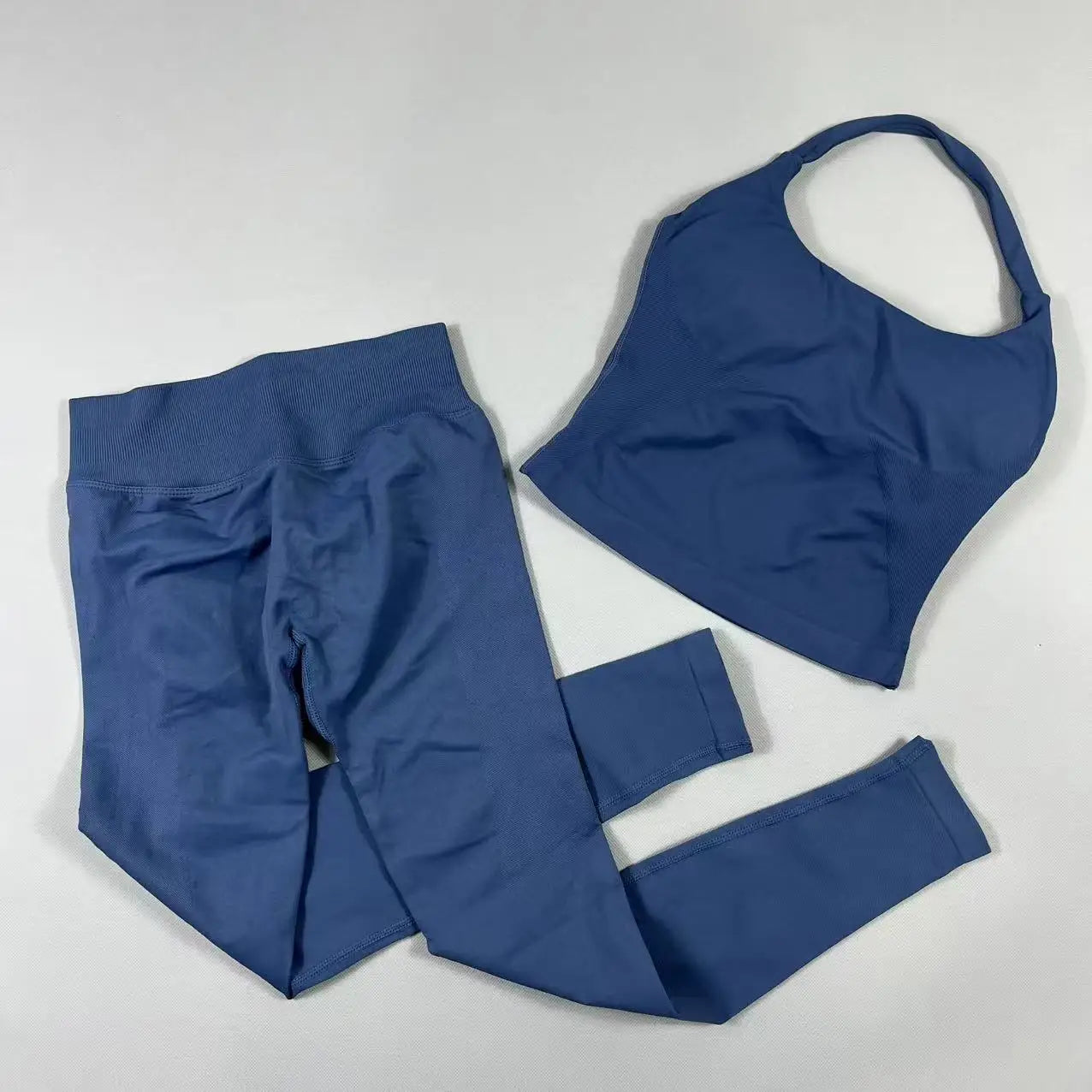 Conjunto de yoga de 2 piezas para mujer, top halter sin espalda, pantalones sin costuras de cintura alta, traje de gimnasio, sujetador deportivo, ropa deportiva, conjuntos de entrenamiento.
