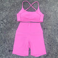 Conjunto de Yoga de 2 piezas para mujer, conjunto deportivo para gimnasio, traje de entrenamiento, traje de Fitness, sujetador con correas cruzadas, pantalones cortos de cintura alta, chándal para correr