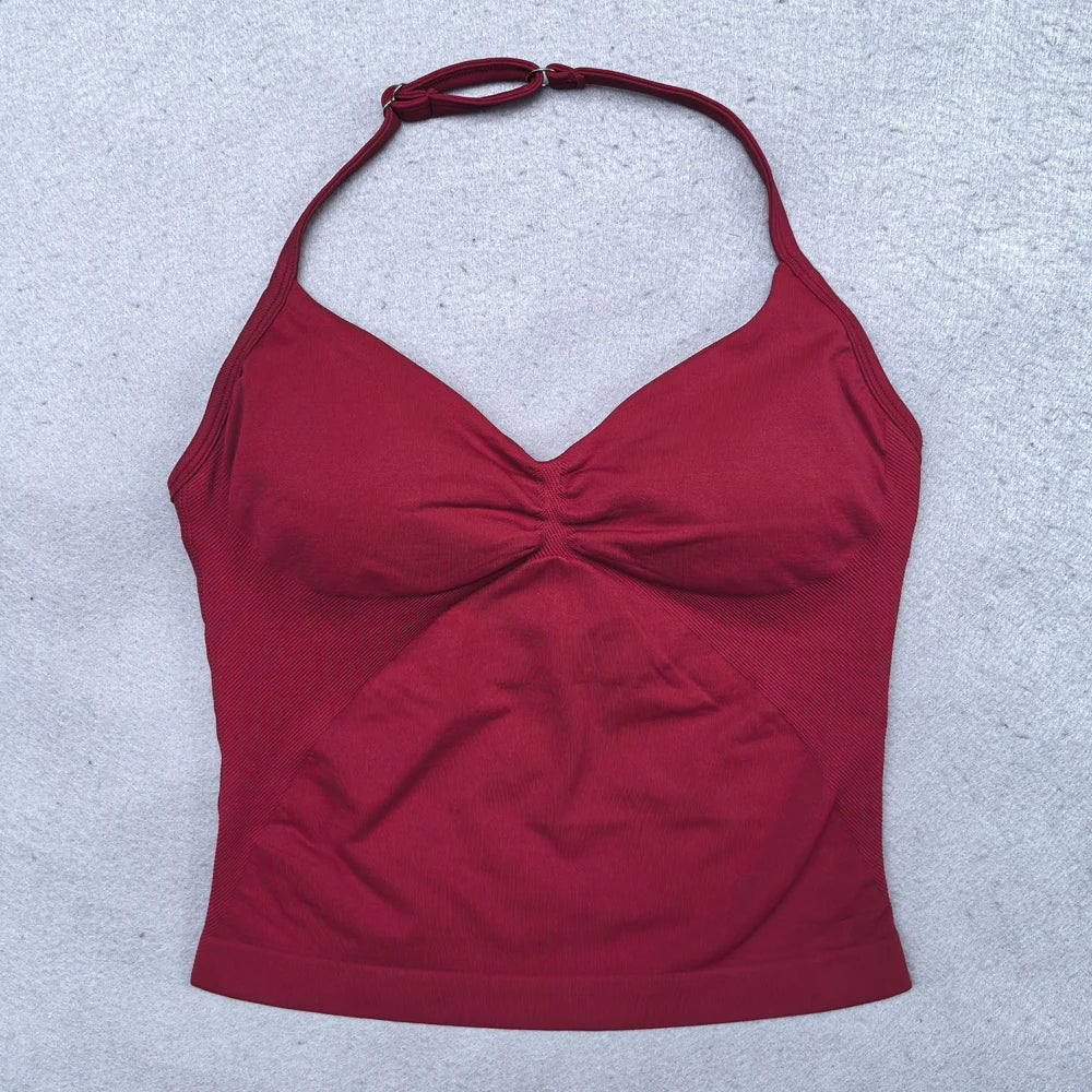 Top deportivo ajustable con tiras para mujer, Top de gimnasio con espalda descubierta, sujetador incorporado, ropa de Yoga, camisas sin mangas, trajes de entrenamiento, camiseta sin mangas