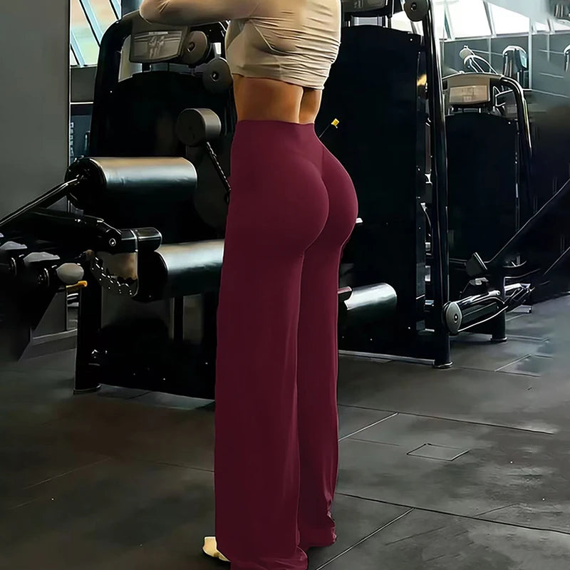 Leggings Deportivos de Pierna Ancha para Mujer, Cintura Alta, Control de Abdomen, Pantalones de Yoga Holgados, Color Gris, Levanta Glúteos, Pantalones Deportivos Rectos