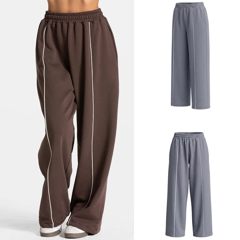 Pantalones deportivos para mujer, pantalones holgados informales de pierna ancha con bolsillos, cintura alta, pantalones de moda para gimnasio, entrenamiento, correr, Yoga