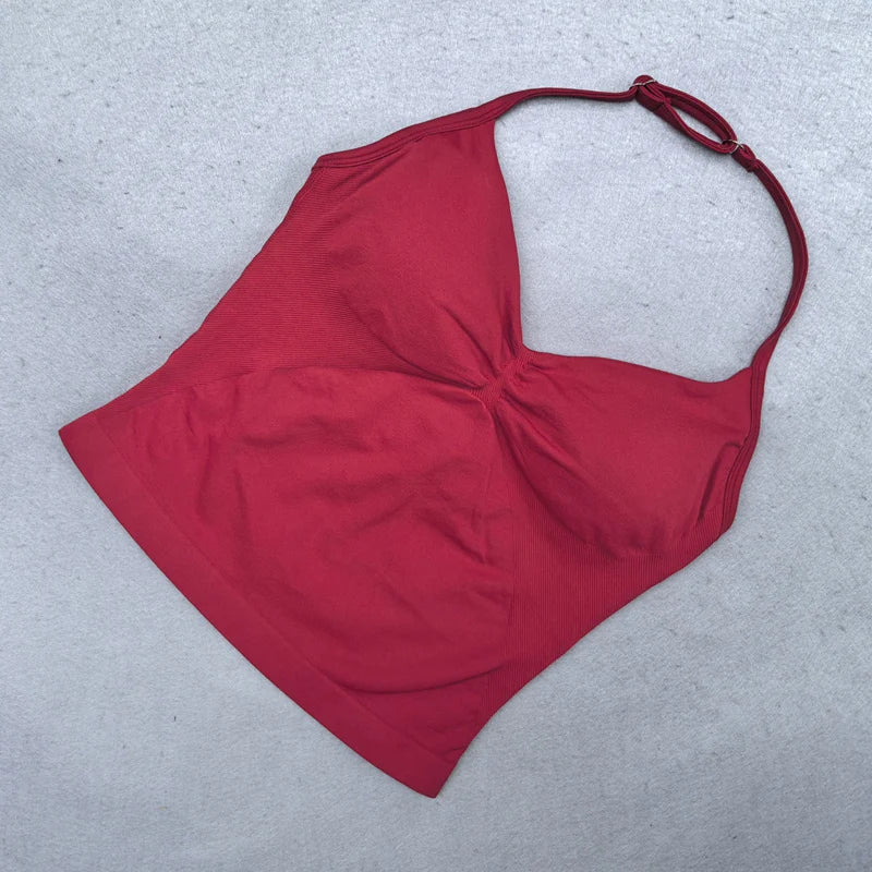 Top de gimnasio con tiras ajustables, ropa de gimnasio sin espalda, sujetador Scrunch para mujer, copas extraíbles, tanque de Yoga, trajes de entrenamiento, Tops, chaleco deportivo