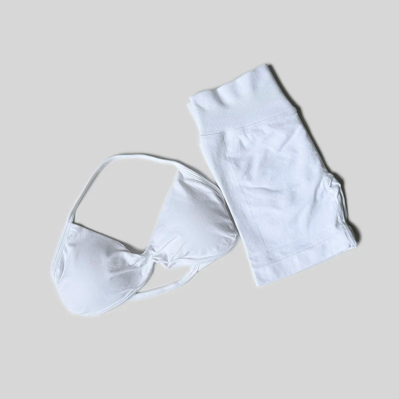 Conjunto de gimnasio de impacto para mujer, conjuntos de 2 piezas, camisetas sin mangas con cuello Halter, pantalones cortos sin costuras de cintura alta, traje deportivo, conjunto de entrenamiento