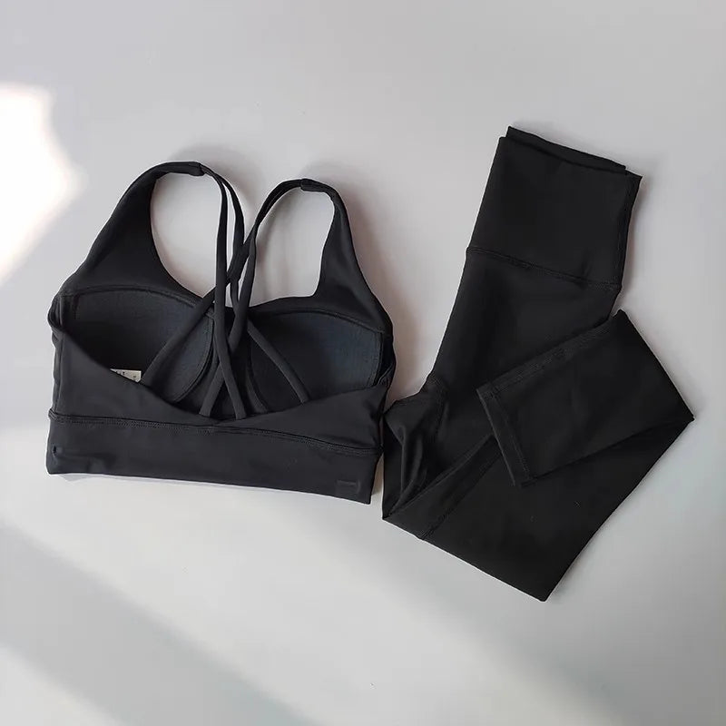 Conjunto de Yoga transpirable para mujer, traje deportivo de 2 uds, ropa de gimnasio, ropa de entrenamiento, Top corto de gimnasia, Legging de cintura alta, conjunto de sujetador de Fitness, trajes deportivos