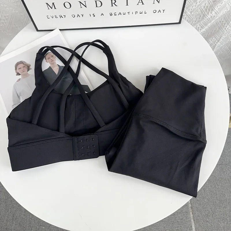 Ropa de Yoga de 2 piezas para mujer, ropa deportiva para gimnasio, ropa de entrenamiento, Top corto para gimnasio, Legging de cintura alta, conjunto de sujetador de Fitness, trajes deportivos 👚