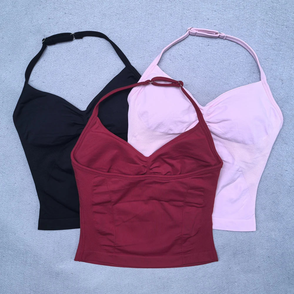 Top de gimnasio con tiras ajustables, ropa de gimnasio sin espalda, sujetador Scrunch para mujer, copas extraíbles, tanque de Yoga, trajes de entrenamiento, Tops, chaleco deportivo