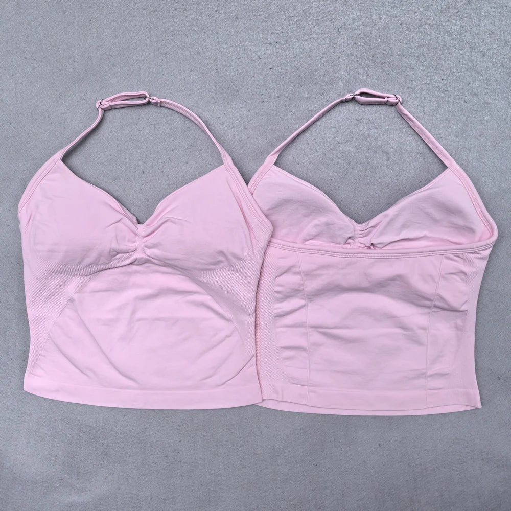 Top deportivo ajustable con tiras para mujer, Top de gimnasio con espalda descubierta, sujetador incorporado, ropa de Yoga, camisas sin mangas, trajes de entrenamiento, camiseta sin mangas