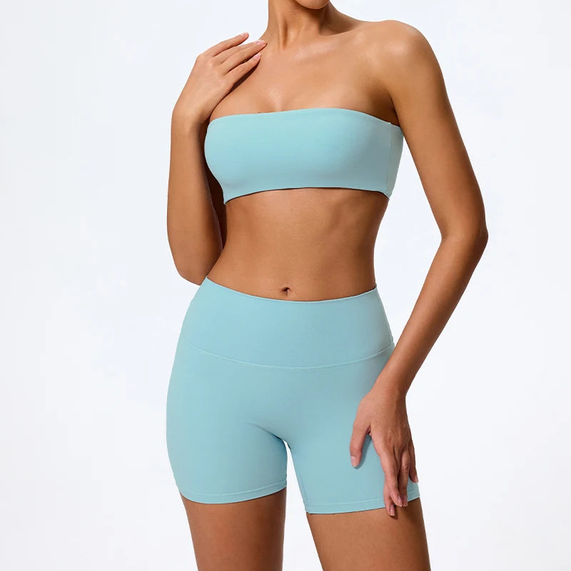 Conjunto Deportivo de Dos Piezas para Mujer, Ropa de Yoga, Top Deportivo sin Tirantes, Conjunto de Gimnasio de 2 Piezas, Top Corto Deportivo para Mujer, Trajes Deportivos para Gimnasio