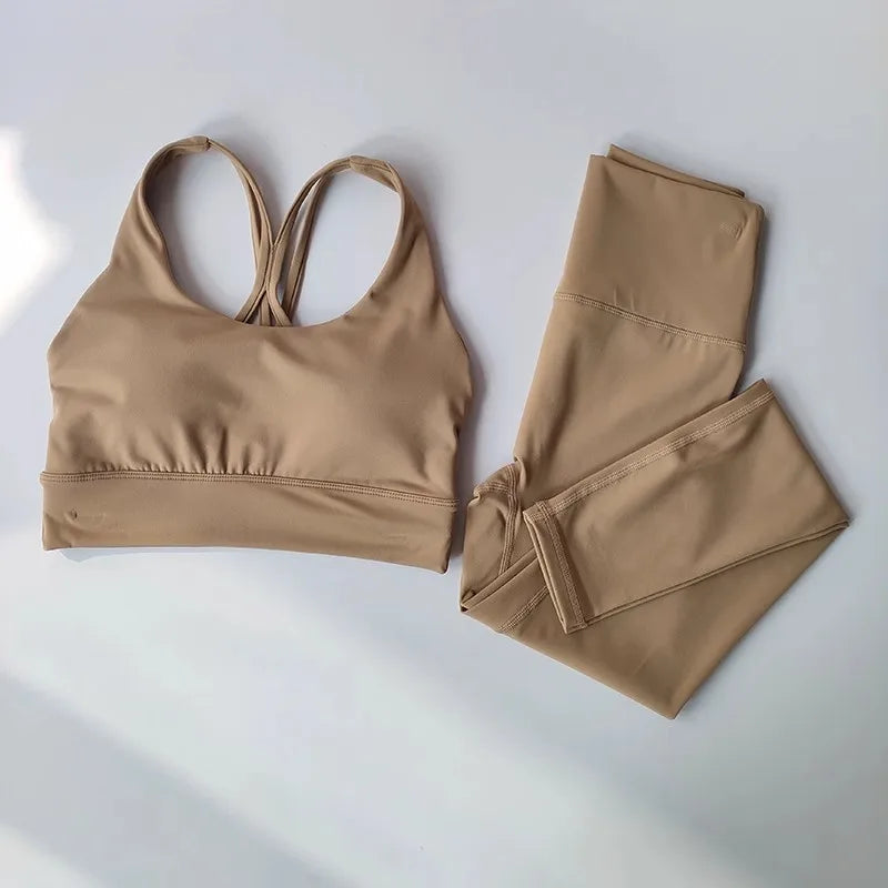 Conjunto de Yoga transpirable para mujer, traje deportivo de 2 uds, ropa de gimnasio, ropa de entrenamiento, Top corto de gimnasia, Legging de cintura alta, conjunto de sujetador de Fitness, trajes deportivos