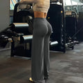 Leggings Deportivos de Pierna Ancha para Mujer, Cintura Alta, Control de Abdomen, Pantalones de Yoga Holgados, Color Gris, Levanta Glúteos, Pantalones Deportivos Rectos