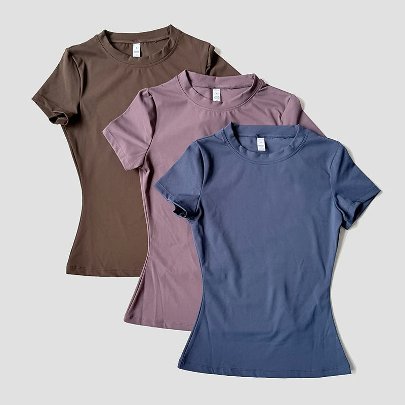 Top de Yoga para mujer, camisetas deportivas sin costuras, ropa de Fitness, camisa de Yoga de manga corta, Top de gimnasio, ropa activa para correr